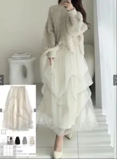 ボリュームチュールフレアロングスカート[dk1550]