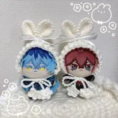 23【8cm】ほわぬいサイズ　ぬい服　帽子　うさ耳ボンネット ペア