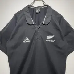 adidas　アディダス　ラガーシャツ　サイズS　オールブラックス　刺繍　古着