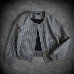 Y2k 00s ノーカラー ボンバー ジャケット ストライプ 短丈