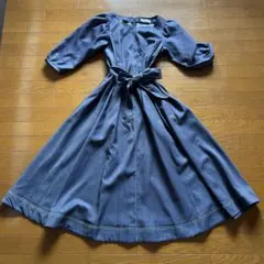 Couture Broochデニム風ワンピース（ベルト付き）38/Mサイズ