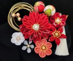 つまみ細工 髪飾り赤 成人式 七五三 前撮り 卒業式 振袖 袴 浴衣 結婚式