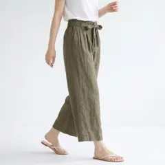 ZARA【M】リネン100% ワイドパンツ クロップド丈 ハイウエスト リボン付