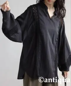 ★ たまちゃん様専用！アンティカ新品タグ付レース切り替えブラウスブラック