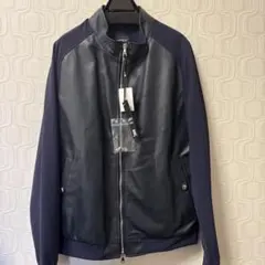 週末セール　新品未使用　EMMETI ネイビー レザー切替ジャケット