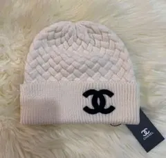 CHANEL 編み込み ホワイト ビーニー ニット 帽子