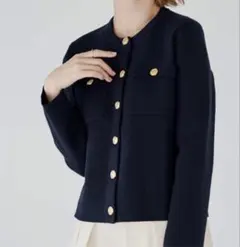 ur's ユアーズ　ゴールド釦ニットジャケット　ネイビー　Ｍサイズ