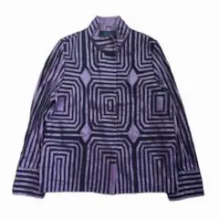 Vintage Y2K【幾何学柄】羊革 スタンドカラー 黒×紫 レザージャケット