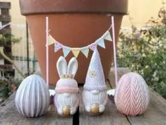 イースターノームとタマゴの４点セットセメントオブジェハンドメイドガーデニング雑貨