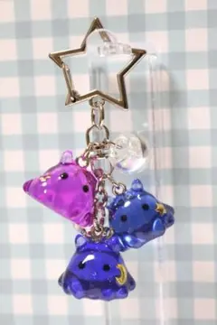 めんだこ/メンダコ/三連キーホルダー【夜空デザイン・スターシルバー金具】