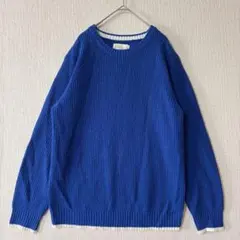 ikka /ブルー リブ編み 長袖ニットセーター XL