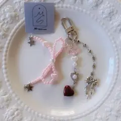 リボン ビーズキーホルダー ストラップチャーム y2k コレクトブック　韓国