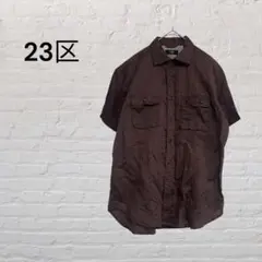 23区　HOMME 半袖シャツ コットン　麻　リネン ブラウン 夏服　軽量