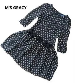 【M'S GRACY 】リボン柄 七分袖ワンピース シフォン 38 #初夏