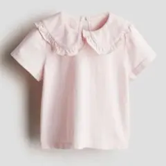 襟付きジャージートップス　フリル付き襟 ピンク Tシャツ 90cm