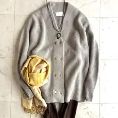 極美品 ノーブル 24AW YAKダブルボタンニットカーディガン F グレー