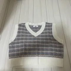 チェック柄 ニットベスト Vネック ノースリーブ