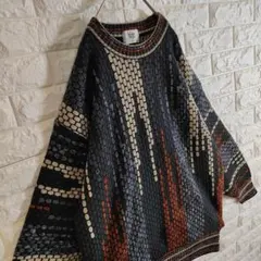 モザイク柄 テクスチャー編み デザインニットセーター M～L相当 ダークグレー