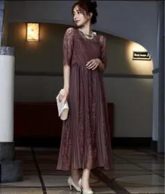 kana/2wayシアーレースブラウス付きプリーツ レースワンピースドレス