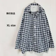 無印良品　MUJI ギンガムチェック柄　ルームウェア　XL ネイビー　長袖シャツ