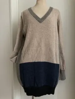 美品★shipsシップス　Vネック配色ニットチュニック　ポケット付き　ミニワンピ