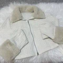 ファー付き ケーブルニット ジップアップジャケット