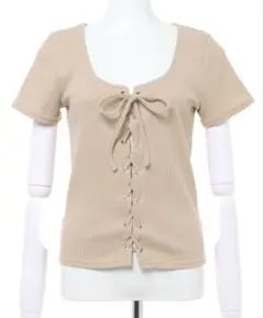 INGNI 三角テレコレースUP レースアップ ベージュ ニット 半袖