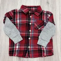 赤チェック　重ね着風長袖シャツ　90cm