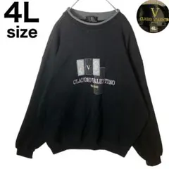 グッドデザイン90s古着 刺繍でかロゴ ブラックニット4Lビッグサイズ