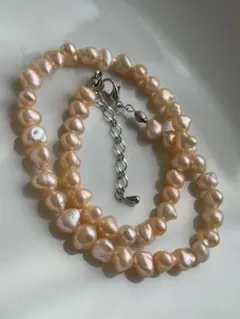 淡水パール　天然色　メタリック　ゴールド　バロック　ネックレス