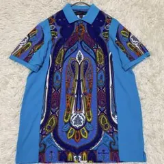 【極美品✨】ETRO ペイズリー 切替 ポロシャツ 現行 ライトブルーXL