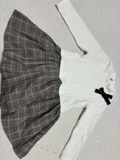ホワイトとグレーのチェックワンピース
