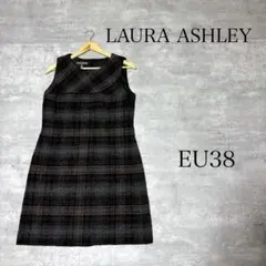良品 LAURA ASHLEY チェック柄 ニット ノースリーブ ワンピース