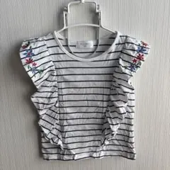 WILL MERY ストライプ刺繍フリルTシャツ 120