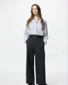 ブラッシュドジャージーワイドパンツ L ネイビー