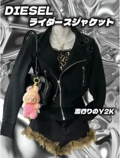 00s DIESEL ライダース ジャケット 布製Y2K バックプリント ライン