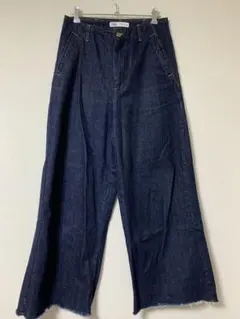 ZARA ワイドデニムパンツ 濃紺 インディゴ EUR36 バギー