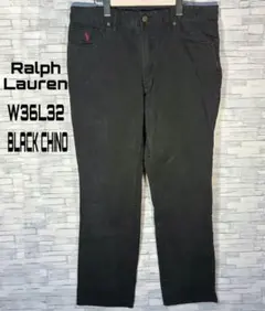 【USA古着】稀少ラルフローレンブラックチノ36/32ポケ刺繍フェード　刺繍