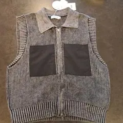 LEPSIM グレー ニットベスト ジップアップ