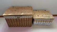 ラタン素材 蓋付きバスケット 2個セット