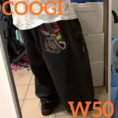 美品COOGI W50バギーパンツハーフパンツ黒デニム超極太B系フェード豪華刺繍