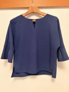 ネイビー 五分袖 Vネック シャツ