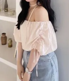 Heather オフショルダー パフスリーブ クロップドブラウスのサムネイル