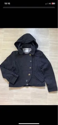 フード付きチャコールグレーウールPコート