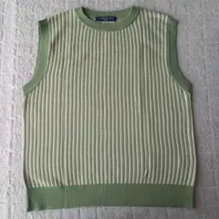 リブ編み 緑系 ニットベスト サイズM