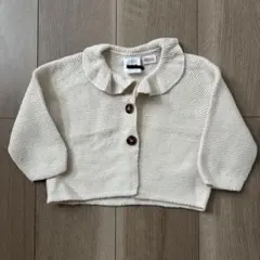 女児80㎝ ZARA 長袖ニットカーディガン　クリーム色　フリル襟