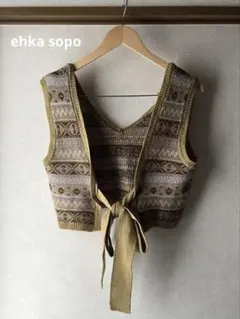 【美品】ehka sopo ニットベスト 幾何学模様 フリーサイズ エヘカソポ