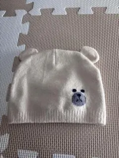 クマ耳付きベビー帽子 ベージュ