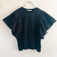 Thevon ボリュームメッシュスリーブTシャツ　半袖　ブラック【F】のサムネイル