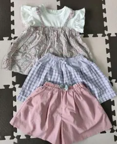 フリル袖花柄Tシャツとショートパンツ3点セット